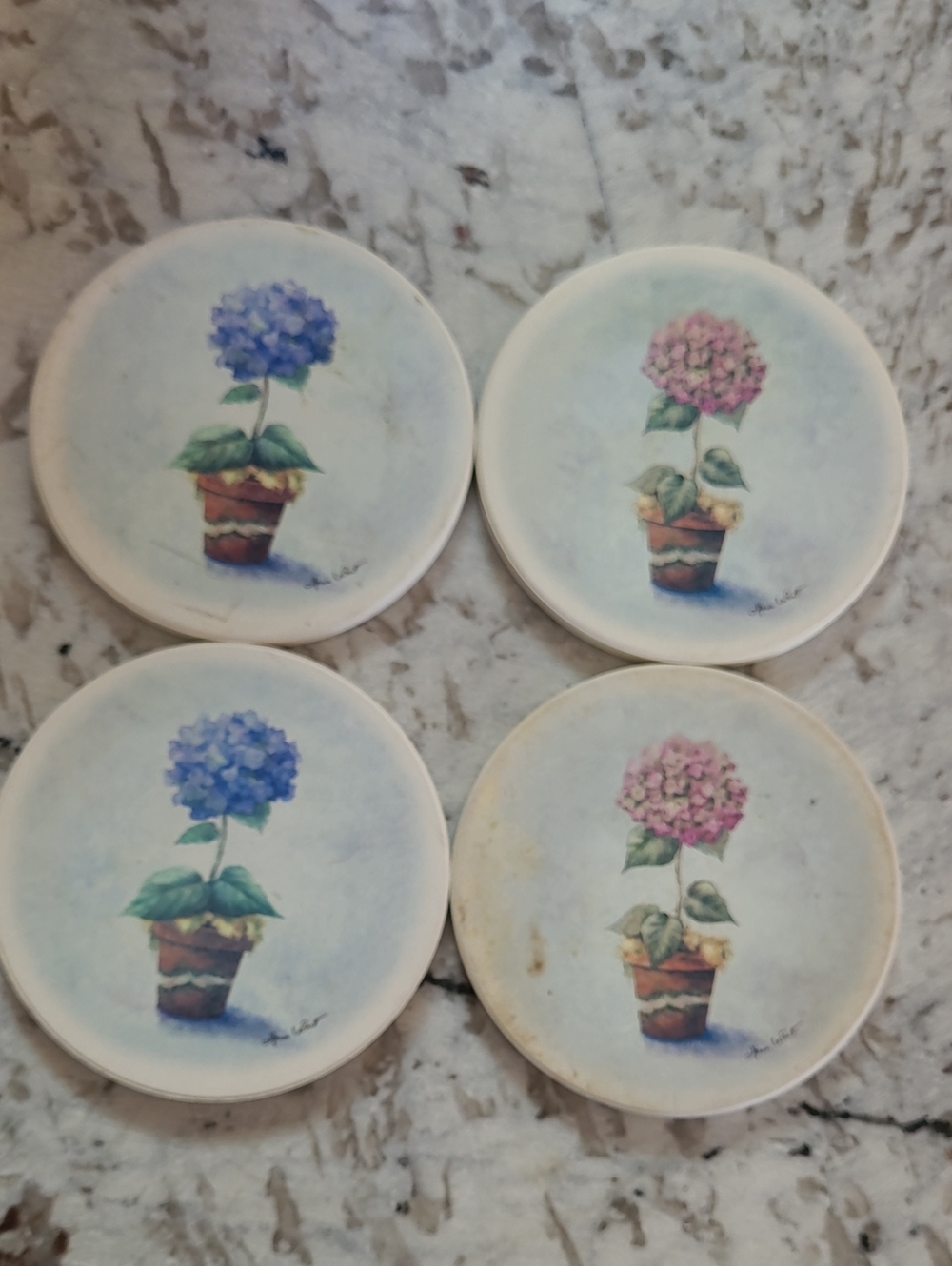 Hydrangea Ceramic Coasters - Set of 4 With Cork Backing